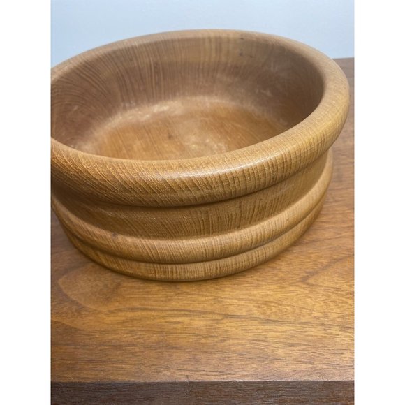 Vintage Wooden Bowl Centerpiece Wood Carved 10" Round Serving Bowl - Picture 5 of 6